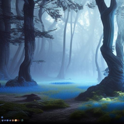 Enchanted Blue Forest in Detailed Matte Painting