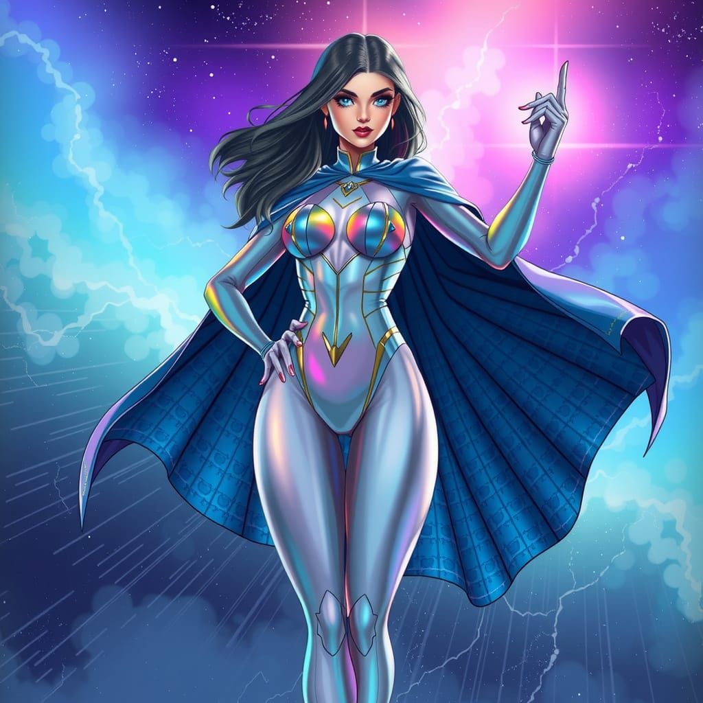 Ethereal Superheroine in Vibrant Colors