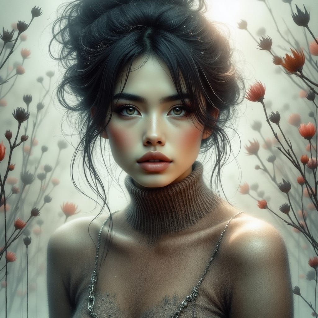 Woman in Knitted Dress Inspired by Digital Art