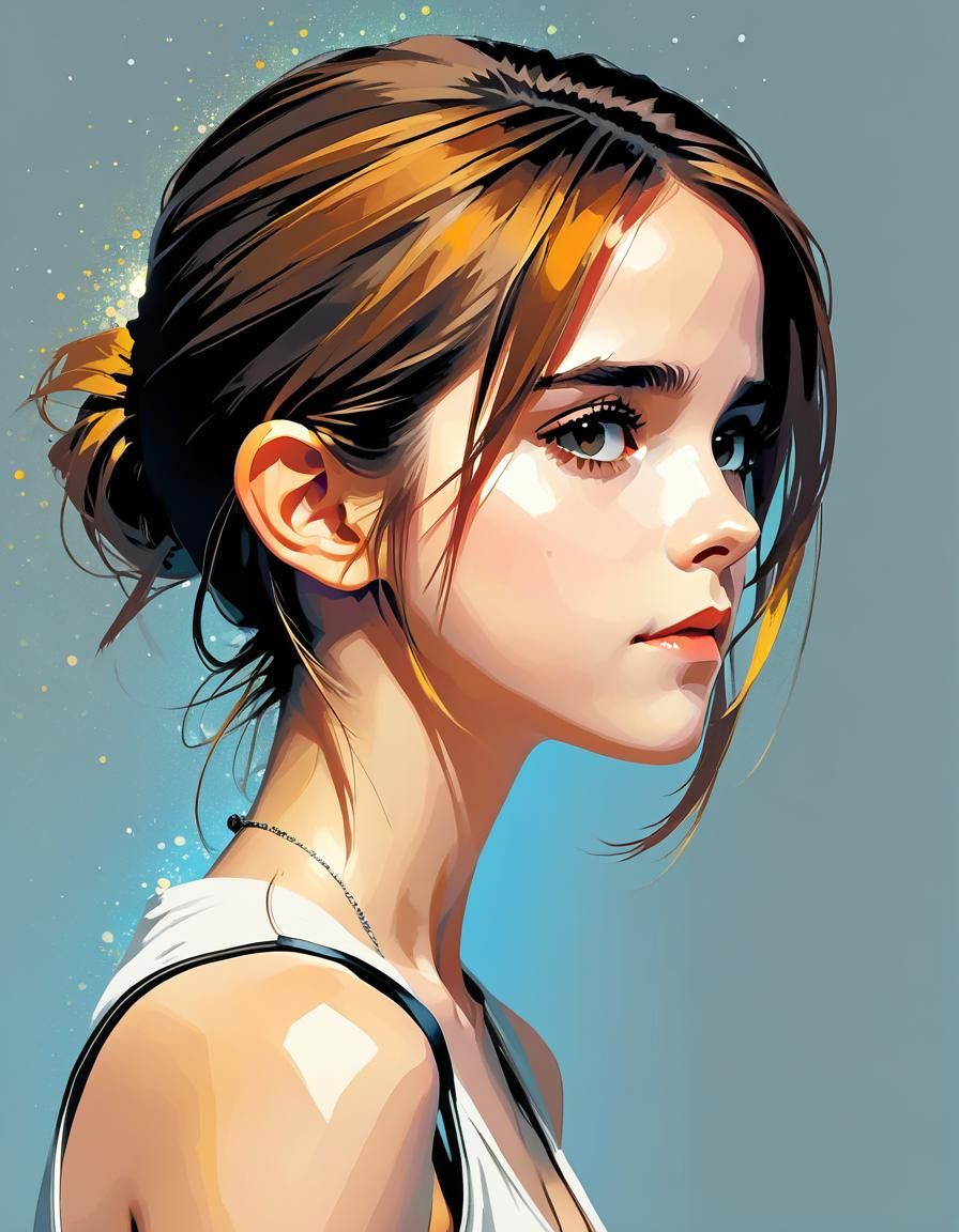 Emma Watson Mugshot: Anime Style Digital Illustration