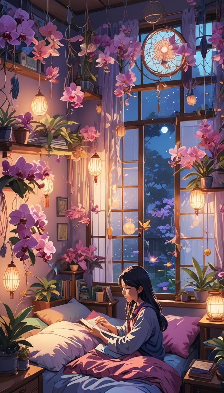 Cozy Anime Room with Dream Catchers