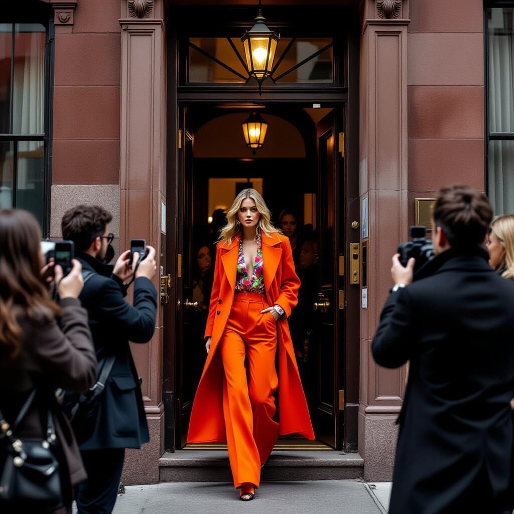 Paparazzi Photographing Model in New York Fashion Shoot