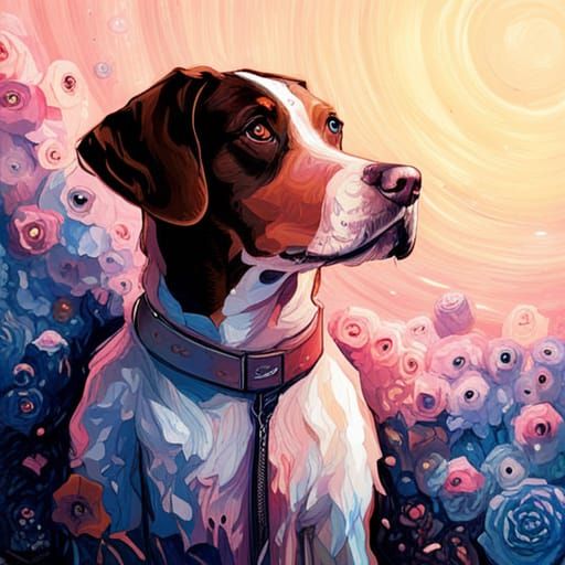 Hound Dog Among the Stars in Impasto Style