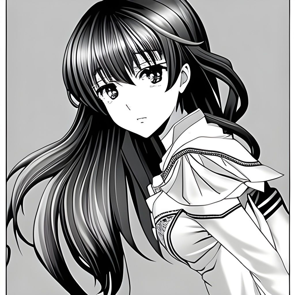 Beautiful Manga Girl Black and White Lineart