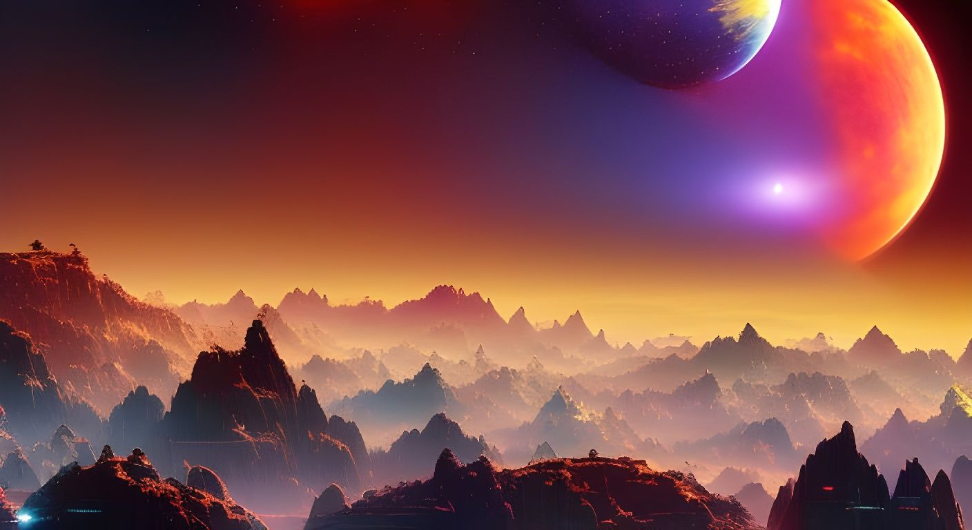 Neon Planets and Moons in Space