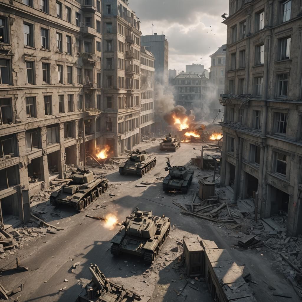 Russian Artillery Team in Shattered Berlin, 1945