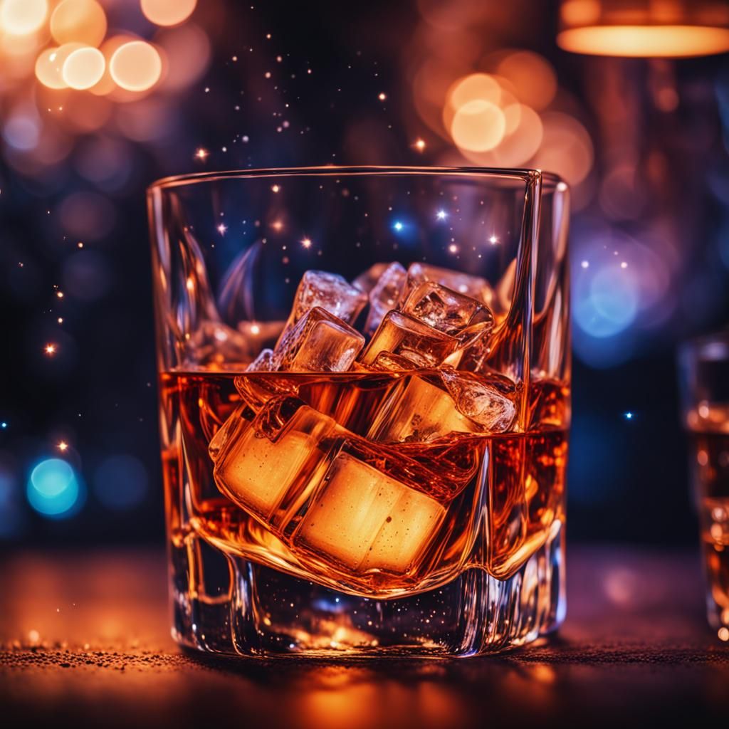 Cosmic Whiskey in Delicate Tumbler with Star Ice