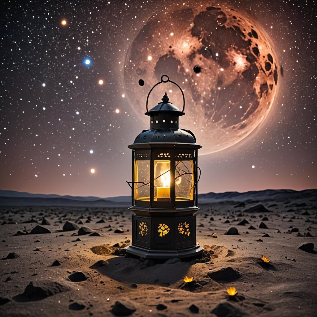 Lantern with Fireflies on the Moon, Macro Photograph