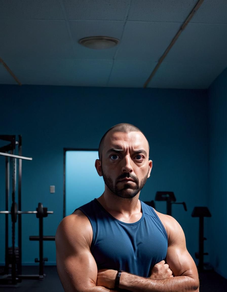 Surprised Gym Trainer in Cinematic Style