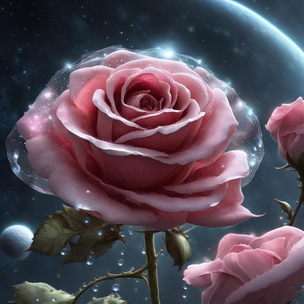 Surreal Rose Blossom Blooming in Space, 3D Render