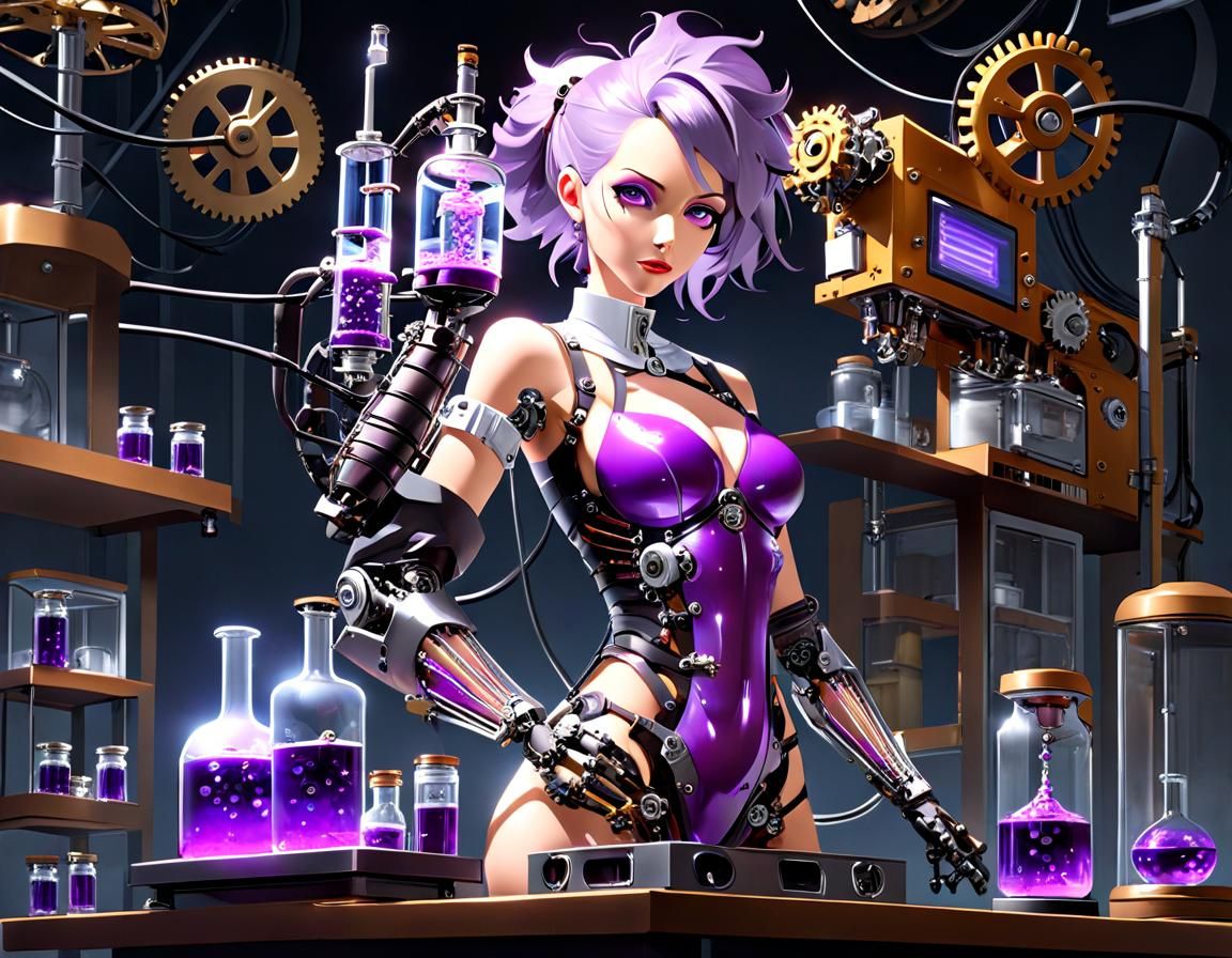 Cyberpunk Mad Scientist with Robotic Arm