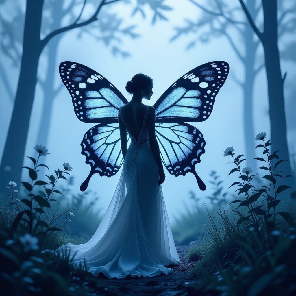 High Contrast Female Silhouette with Butterfly Luminogram