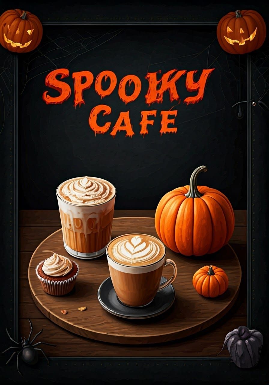 Spooky Cafe Menu with Pumpkin Dishes
