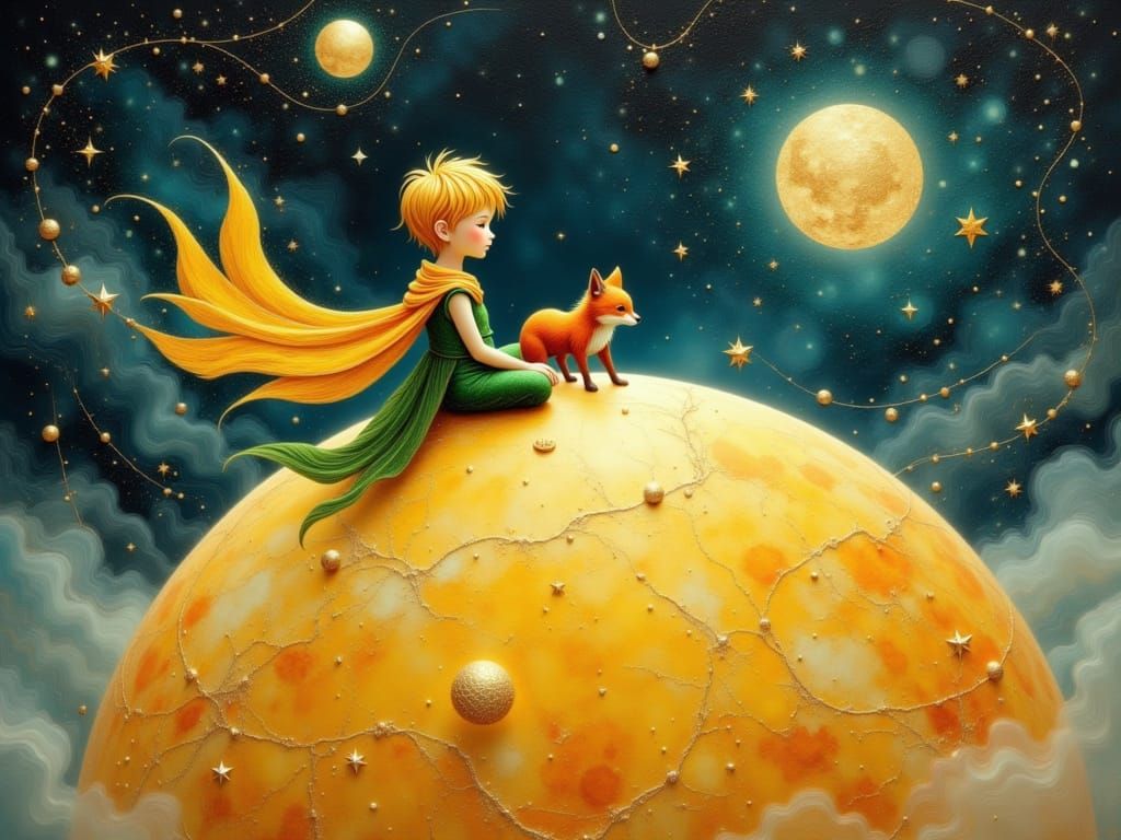 The Little Prince on a Planet in Oil Painting Style