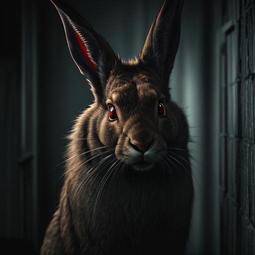 Terrifying Hare in Dark Room: A Digital Horror Painting