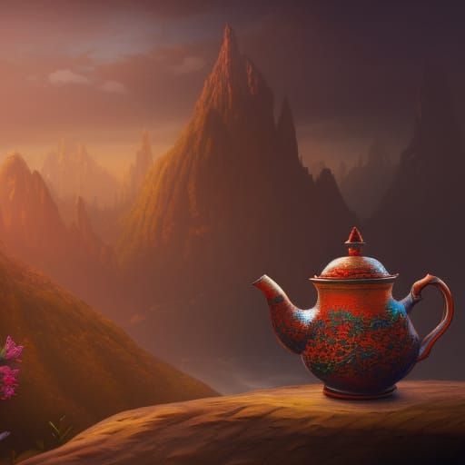 Fantastical Teapot in Detailed Matte Painting Style