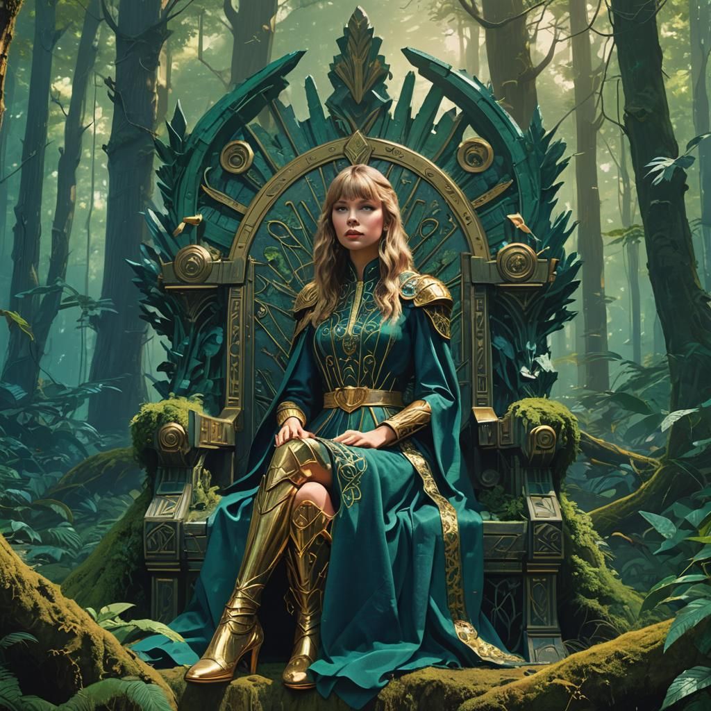Taylor Swift on Mystical Throne in Fantasy Art