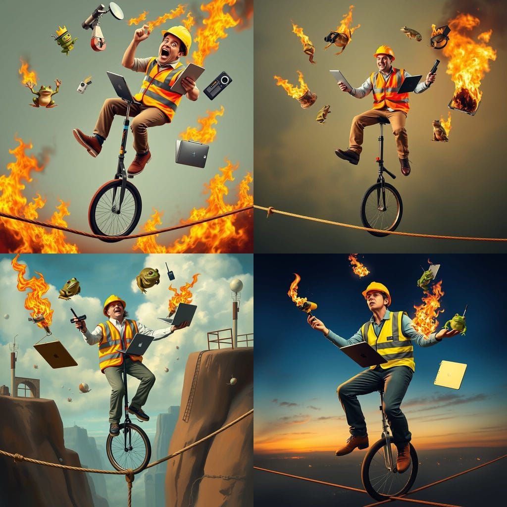 Daring Acrobat on Unicycle Juggles Burning Objects