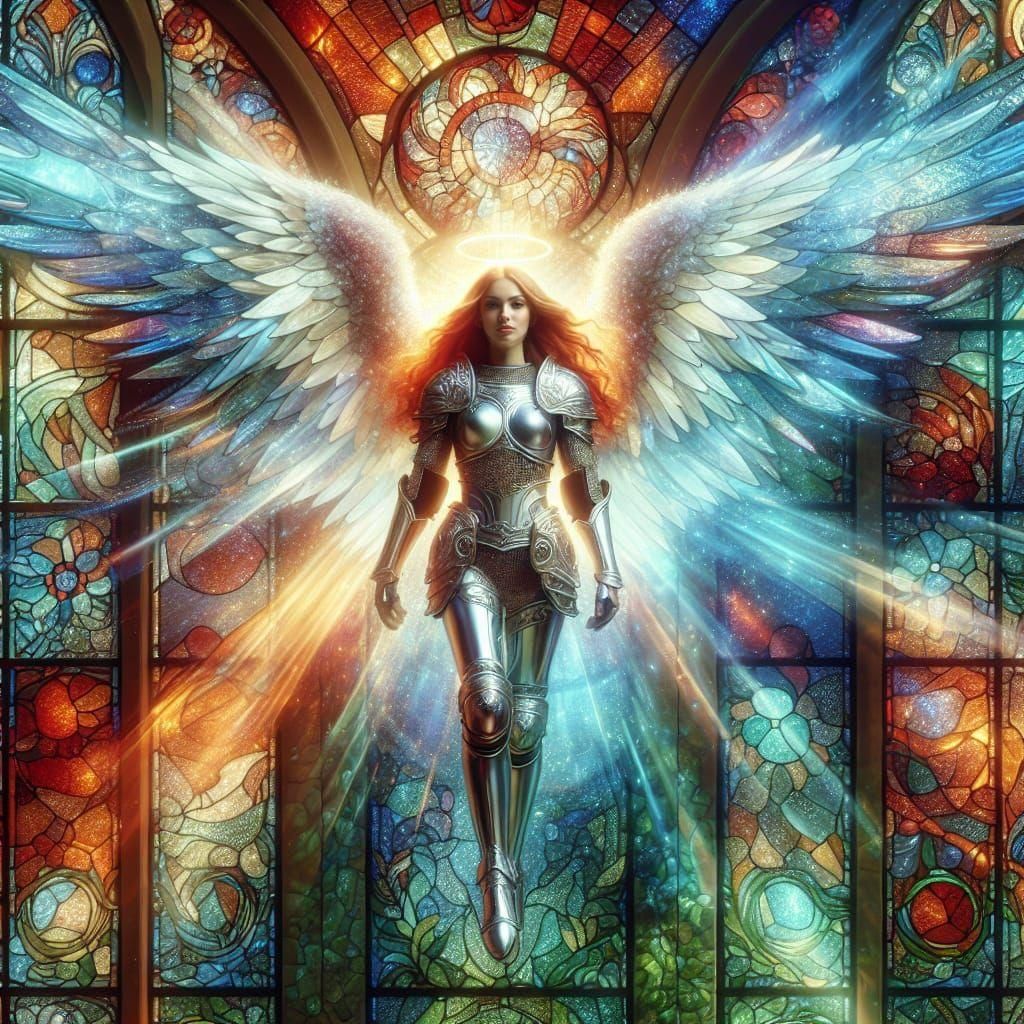 Angelic Woman in Stained Glass Light