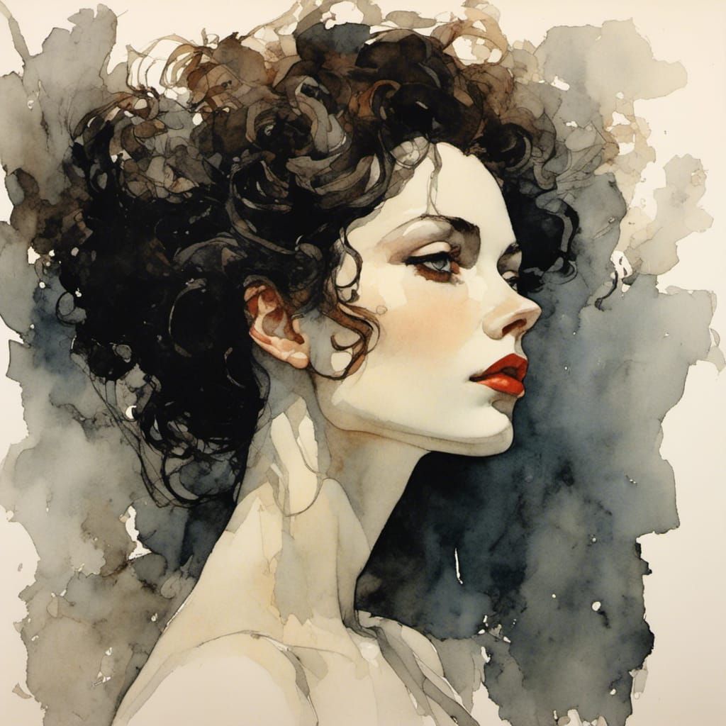 Elegant Woman Portrait in Egon Schiele Style