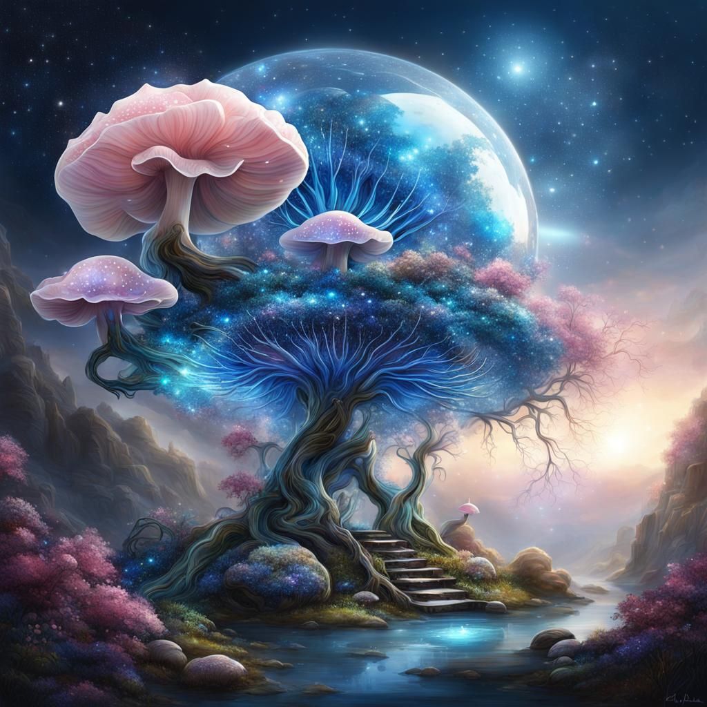 Luminescent Crystal Mushroom in Alien Starscape