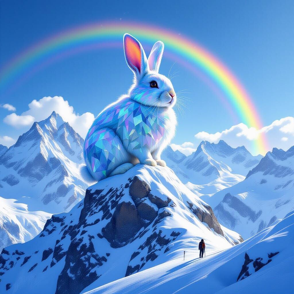 Giant Crystal Rabbit Over Swiss Alps