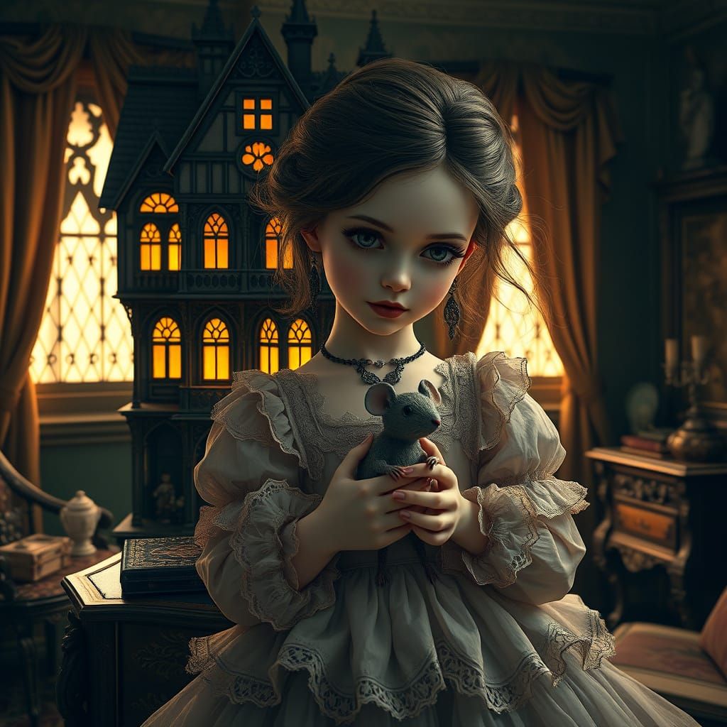 Gothic Girl's Whimsical Dollhouse Sanctuary in Elegant Victo...