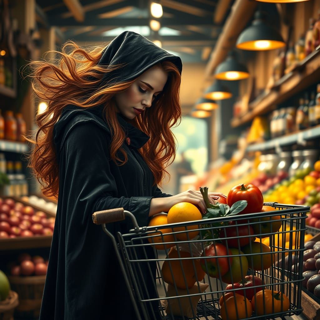 Beautiful Witch Shopping for Mystical Ingredients in Sunlit ...