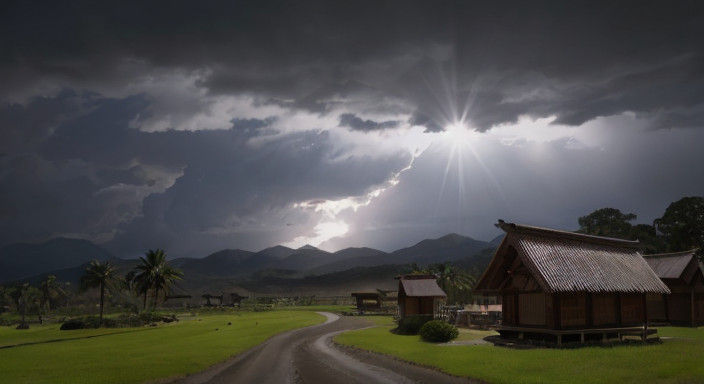 Serene Sunset Waves Meet Charming Cartoon Monk and Frog Fami...