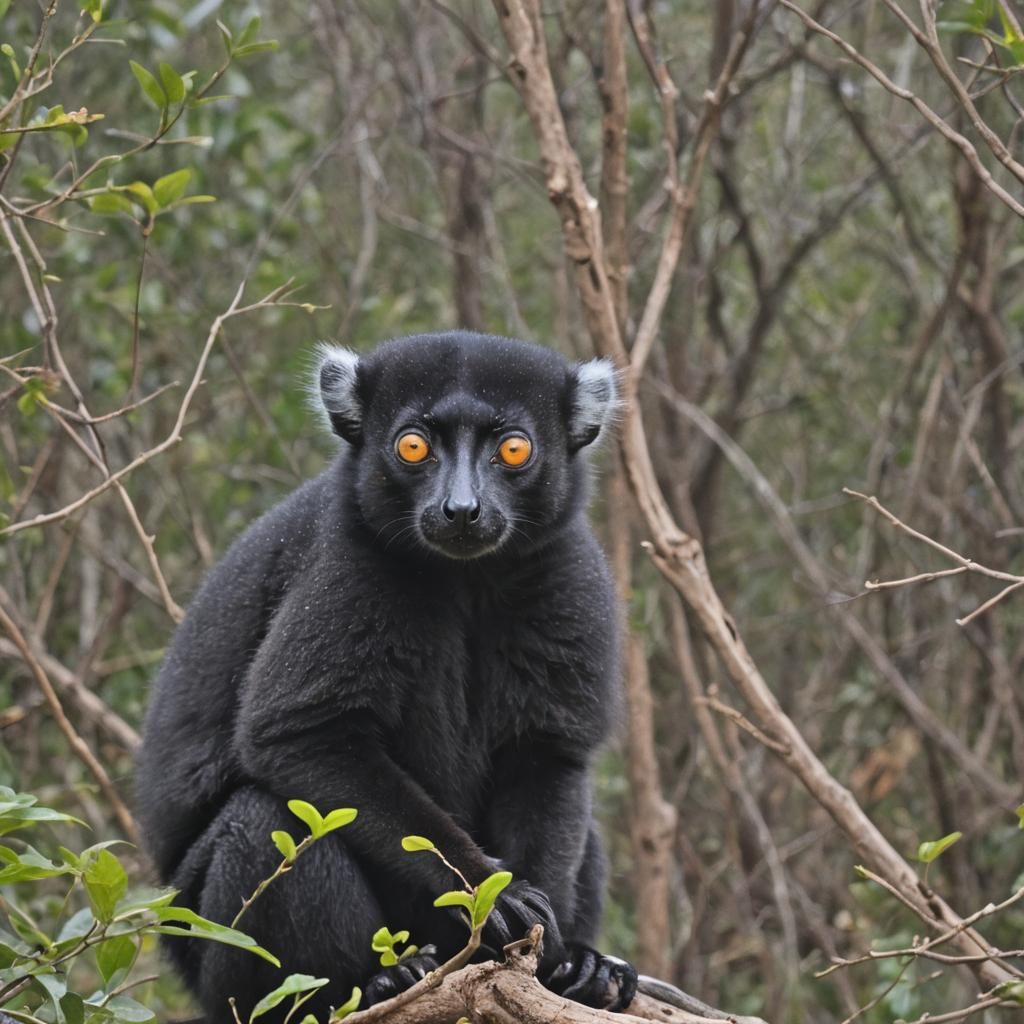 Intoxicated Black Lemur of Madagascar: Close-up Nature Photo