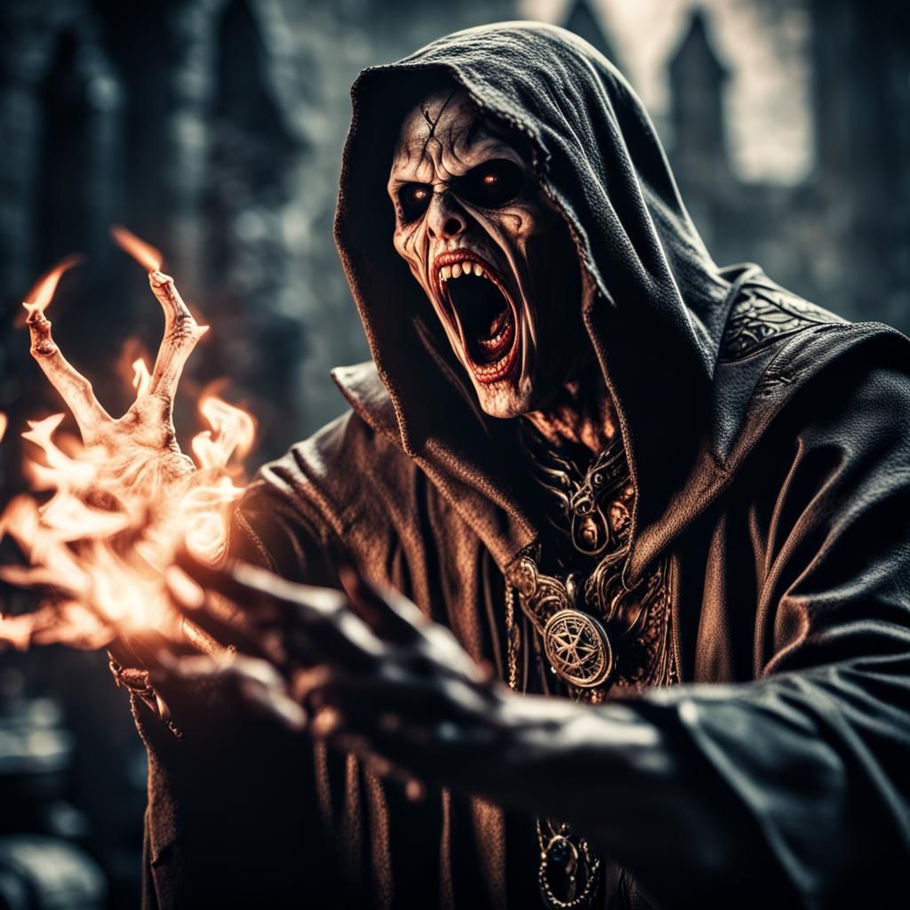 Angry Necromancer Cultist Screaming in Cinematic HDR