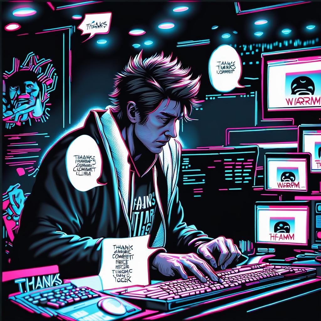 Man at Computer with Speech Bubble in Steampunk Style