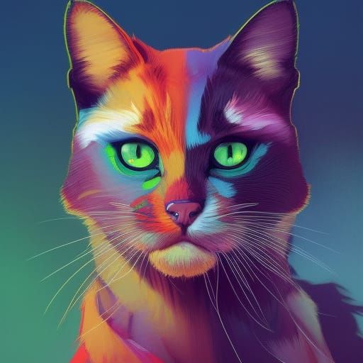 Vibrant Colorful Cat Portrait in Art Nouveau Style