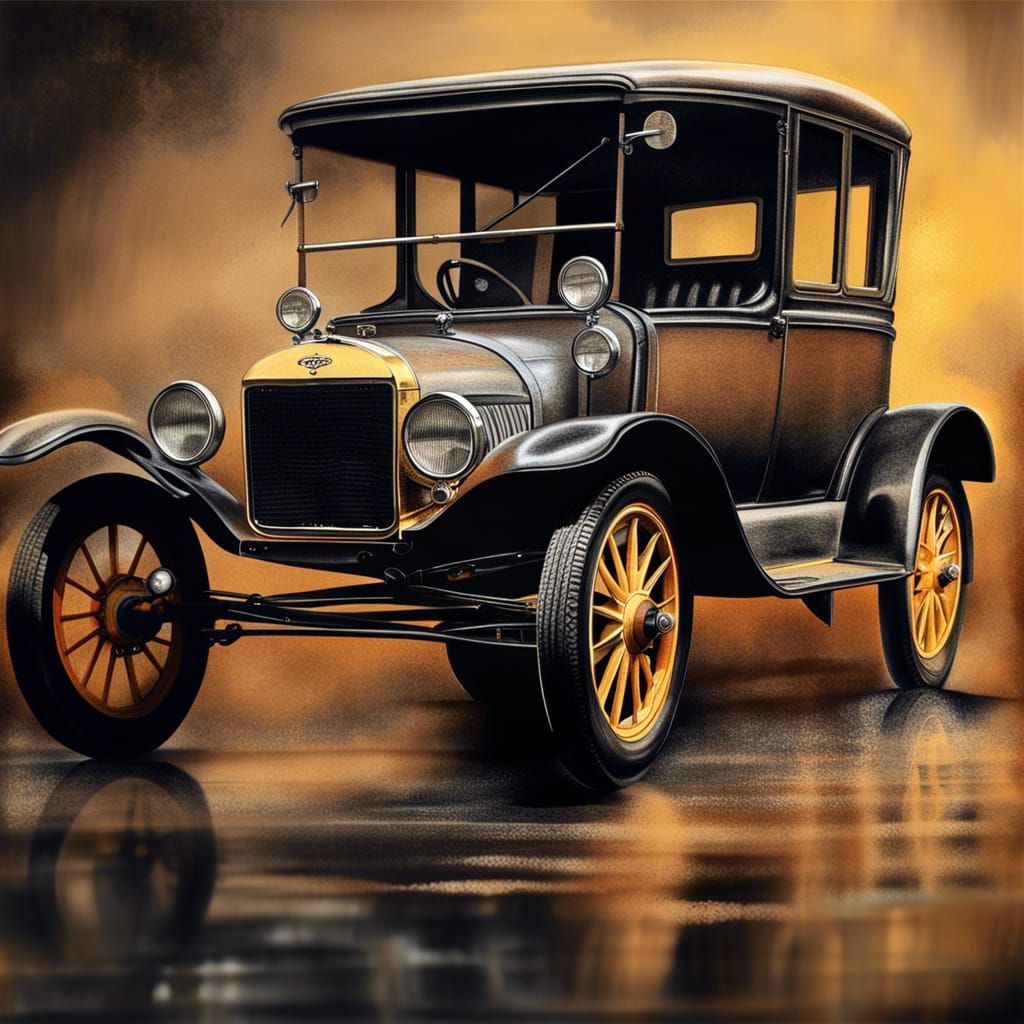 Detailed Charcoal Drawing of Vintage Model T Ford