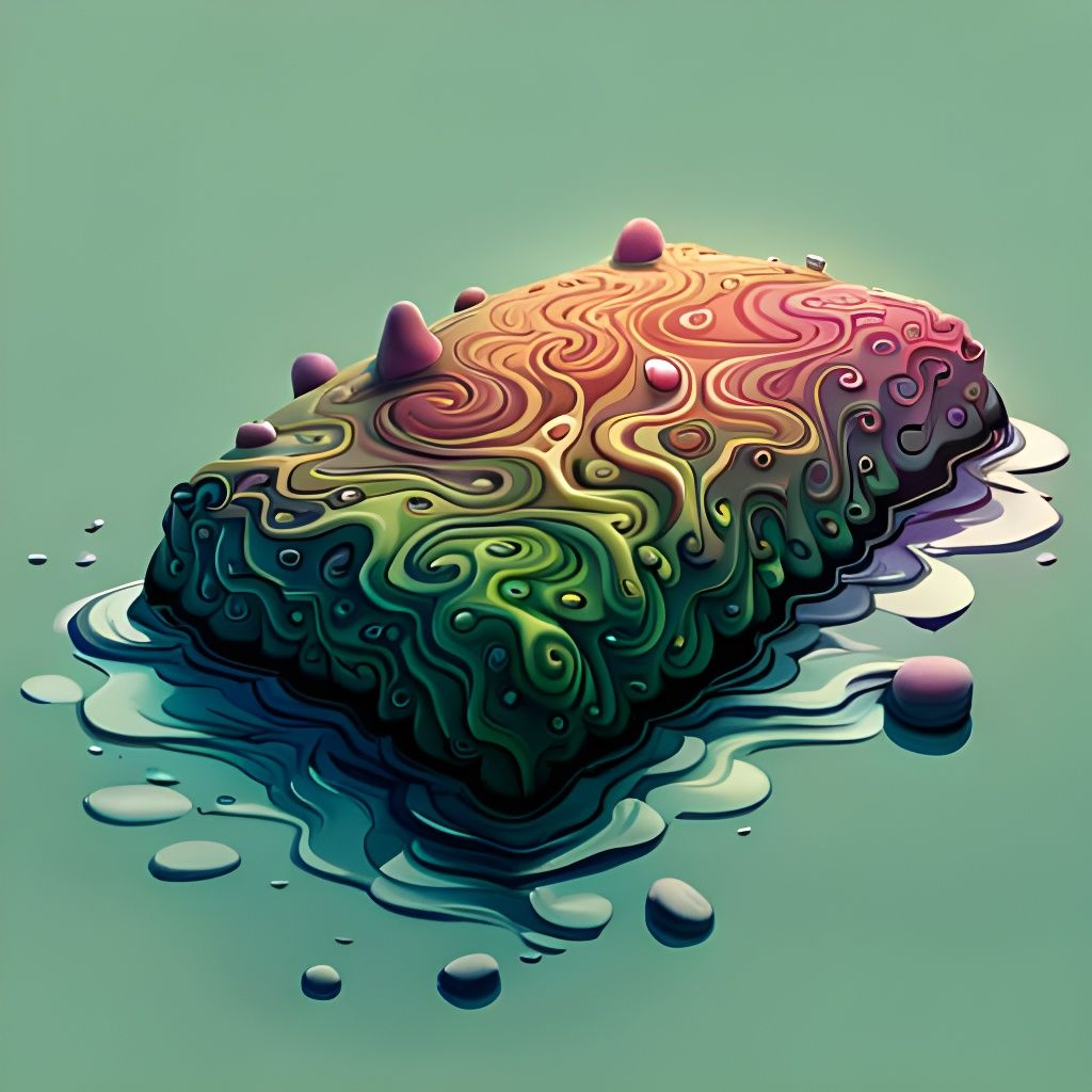 Iridescent Sponge Floating in Water: Digital Illustration