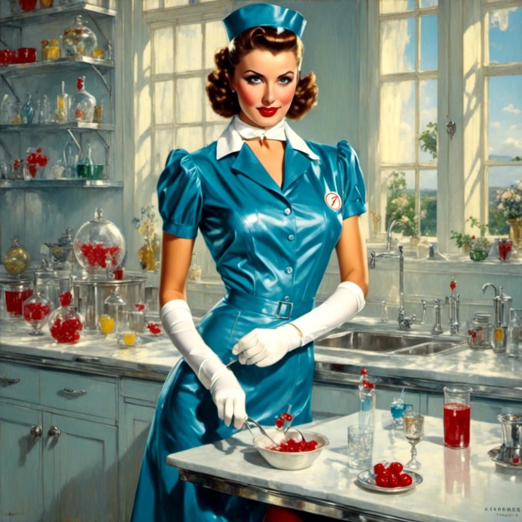 1960s Australian Nurse in Latex Gloves Portrait