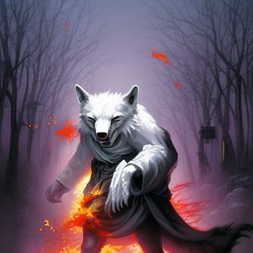 White Bear Monk Attack in Dark Fantasy Style