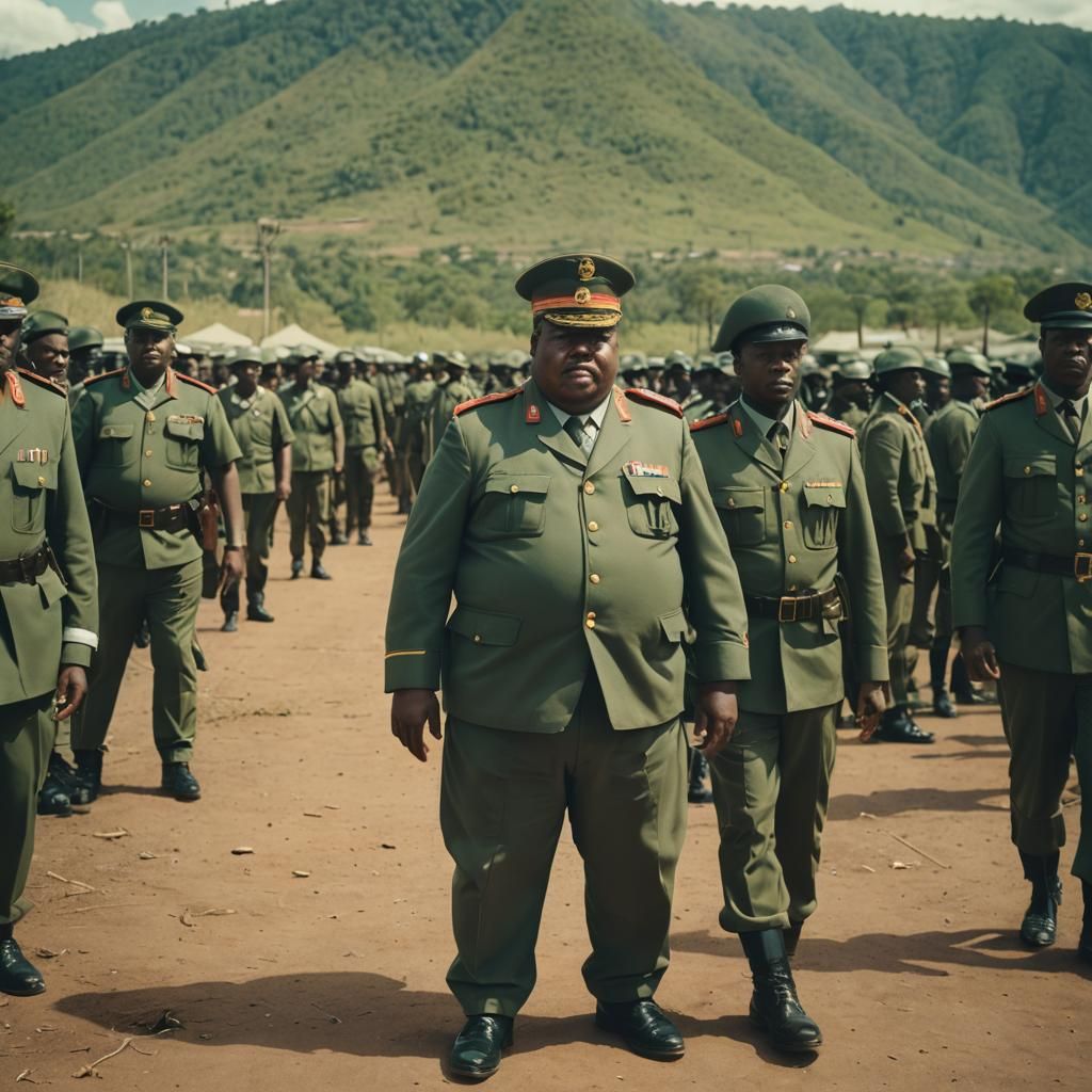 Obese Army Officer: Cinematic Anime-Style Film Still