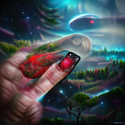 Glowing ET Finger: Holographic Astral Illustration