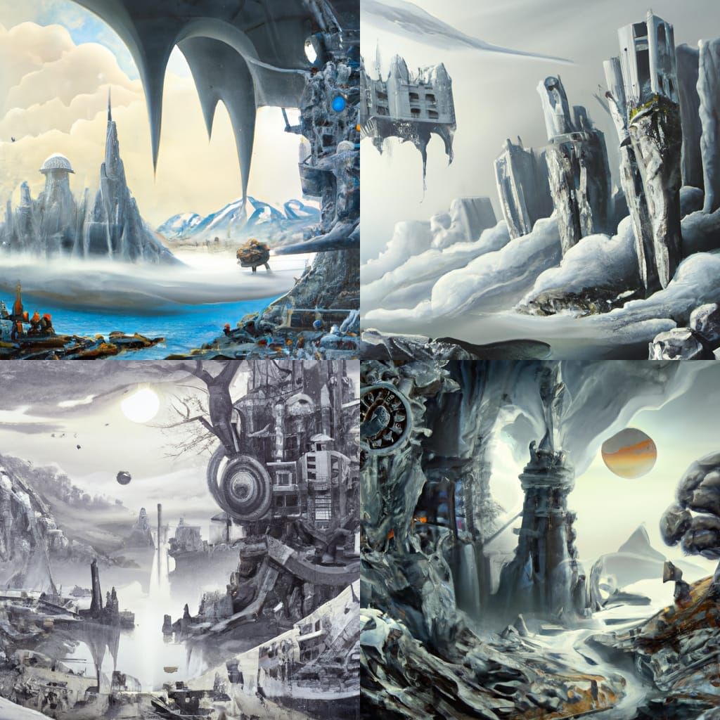 Fantastical White and Gray Landscape in Acrylic Art