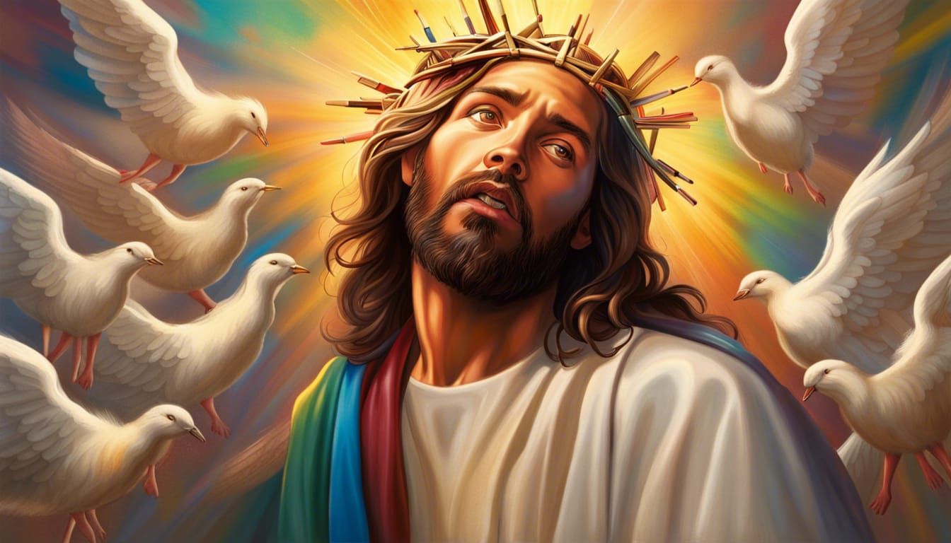 Jesus with Angels: Hyperrealistic Splash Art