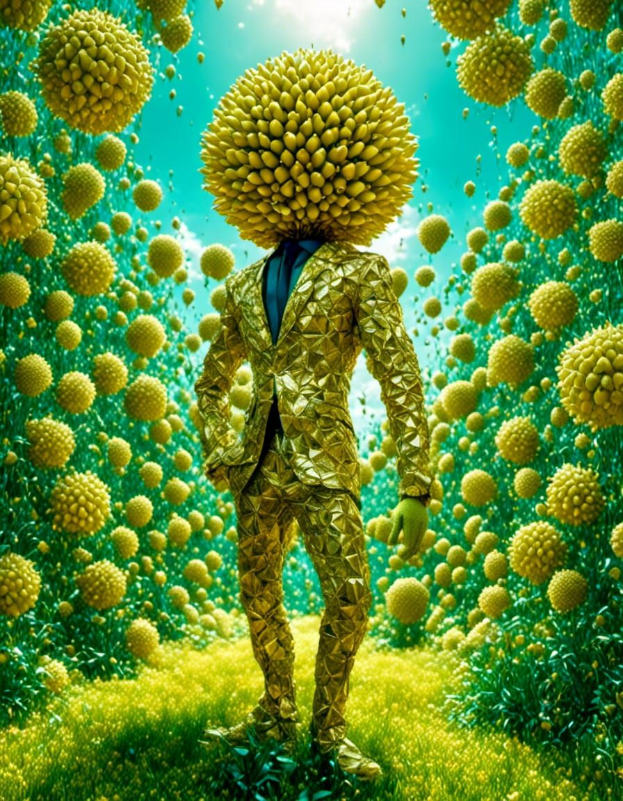 Anthropomorphic Durian Dance in Maximalist Sci-Fi Style