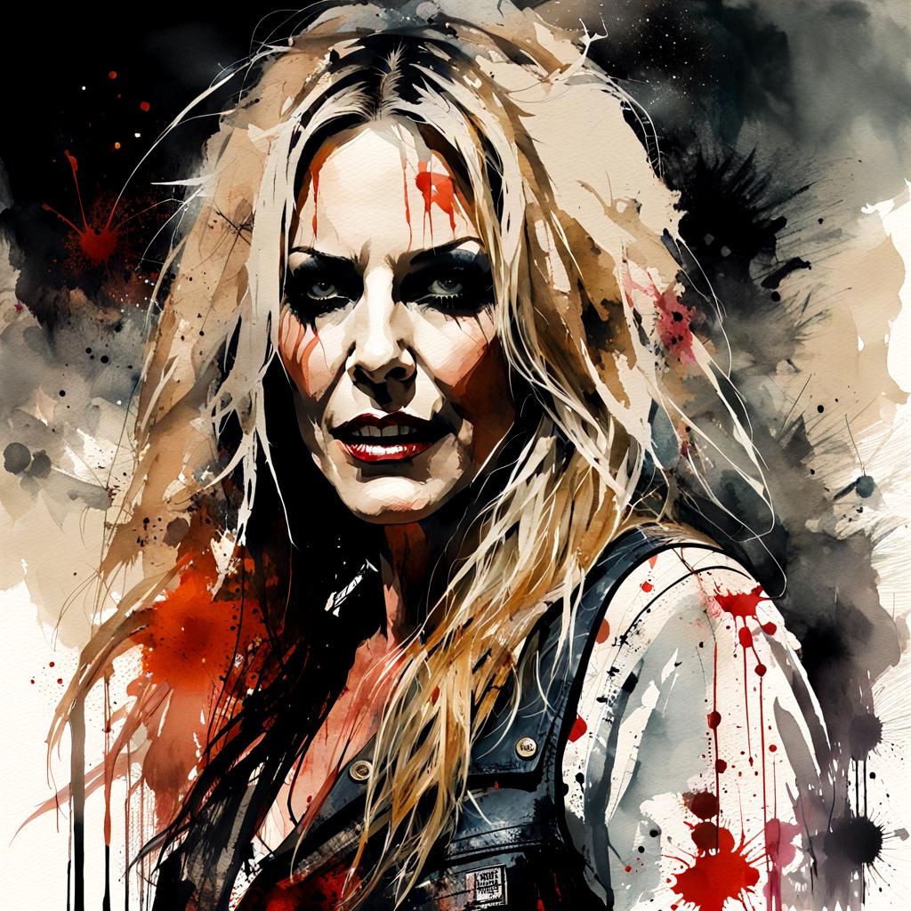 Watercolor Portrait of a Scream Queen in Ink