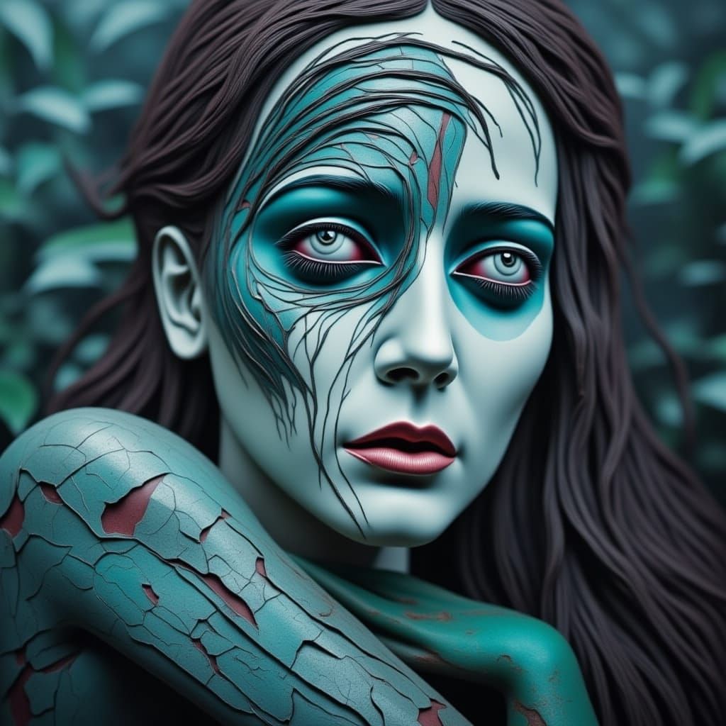 Woman in Graveyard with Wooden Mask