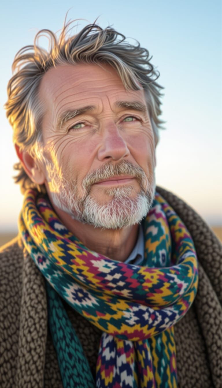 Elderly Man in Camargue at Sunset, Realistic Style