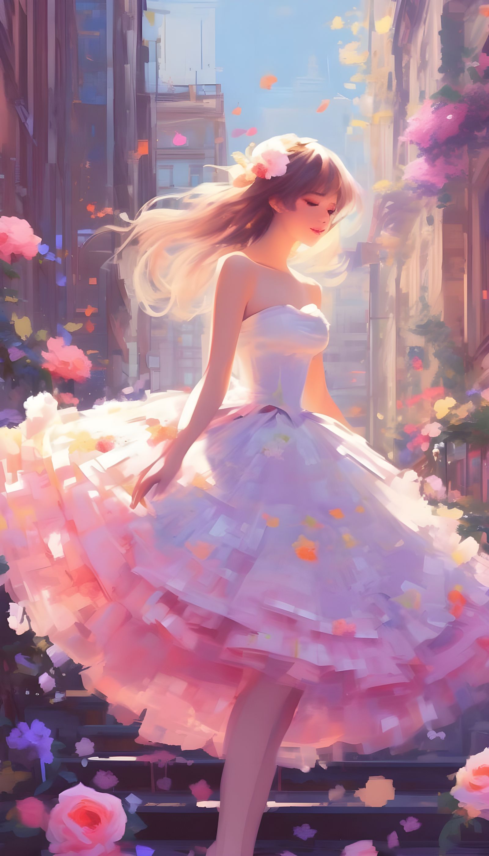 Anime-Inspired Smear Style Gown with Ethereal Tones