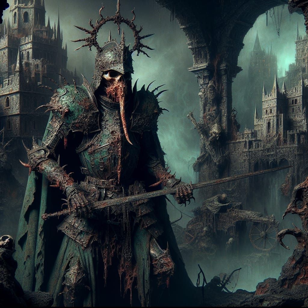 Decaying Plague Knight in Dark Fantasy Castle