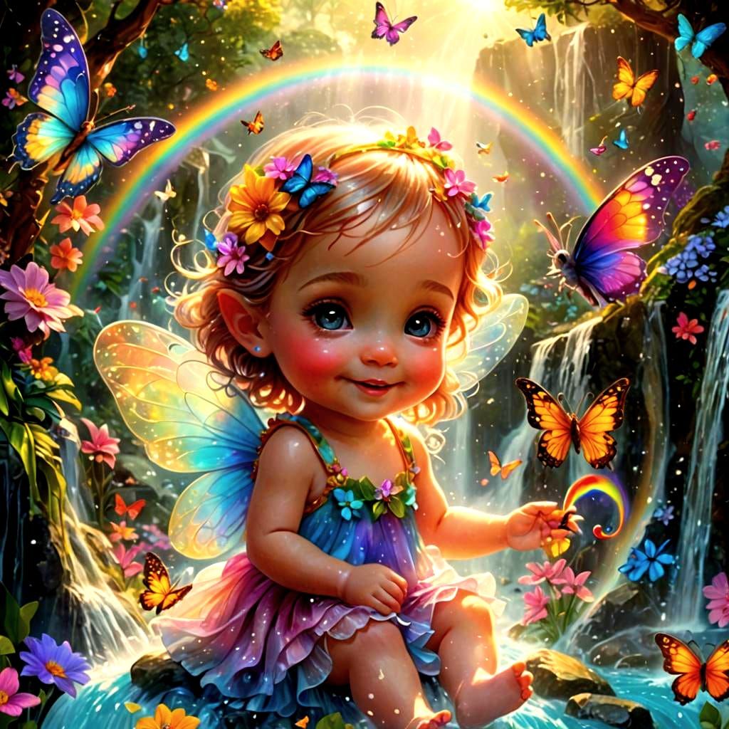 Baby Fairy with Puppies in Candy Garden