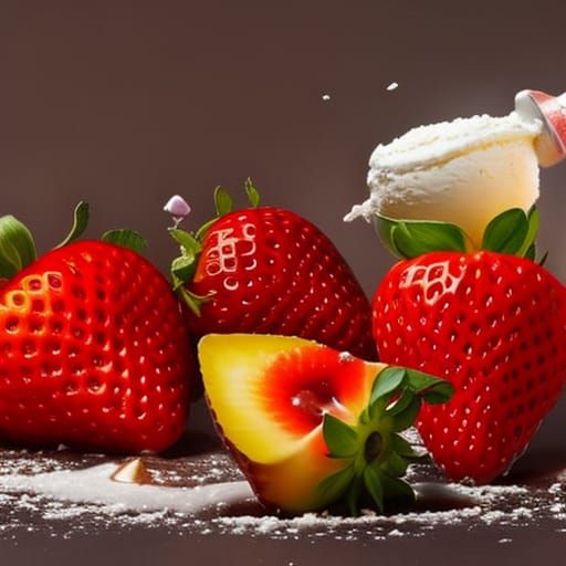 Hyperrealistic Strawberries and Ice Cream Splash Art