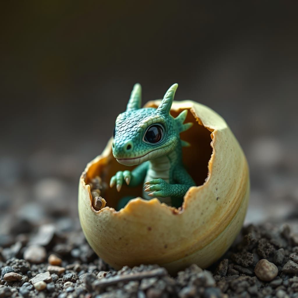 Adorable Dragon Emerges from Emerald Eggshell